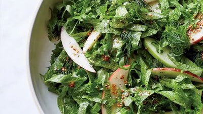 Shredded Greens and Pear Salad with Mustard Dressing